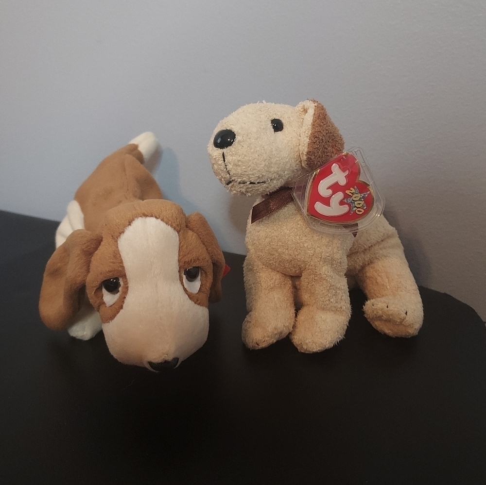 TY Beanie Babies Set Of 2 Dogs Rufus 2000 And Tracker 1998